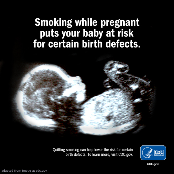 Ultrasound of Unborn Child in Womb, with Anti-Smoking Message, adapted from image at cdc.gov