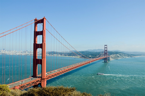 Golden Gate Bridge file photo, adapted from image at embassy.gov