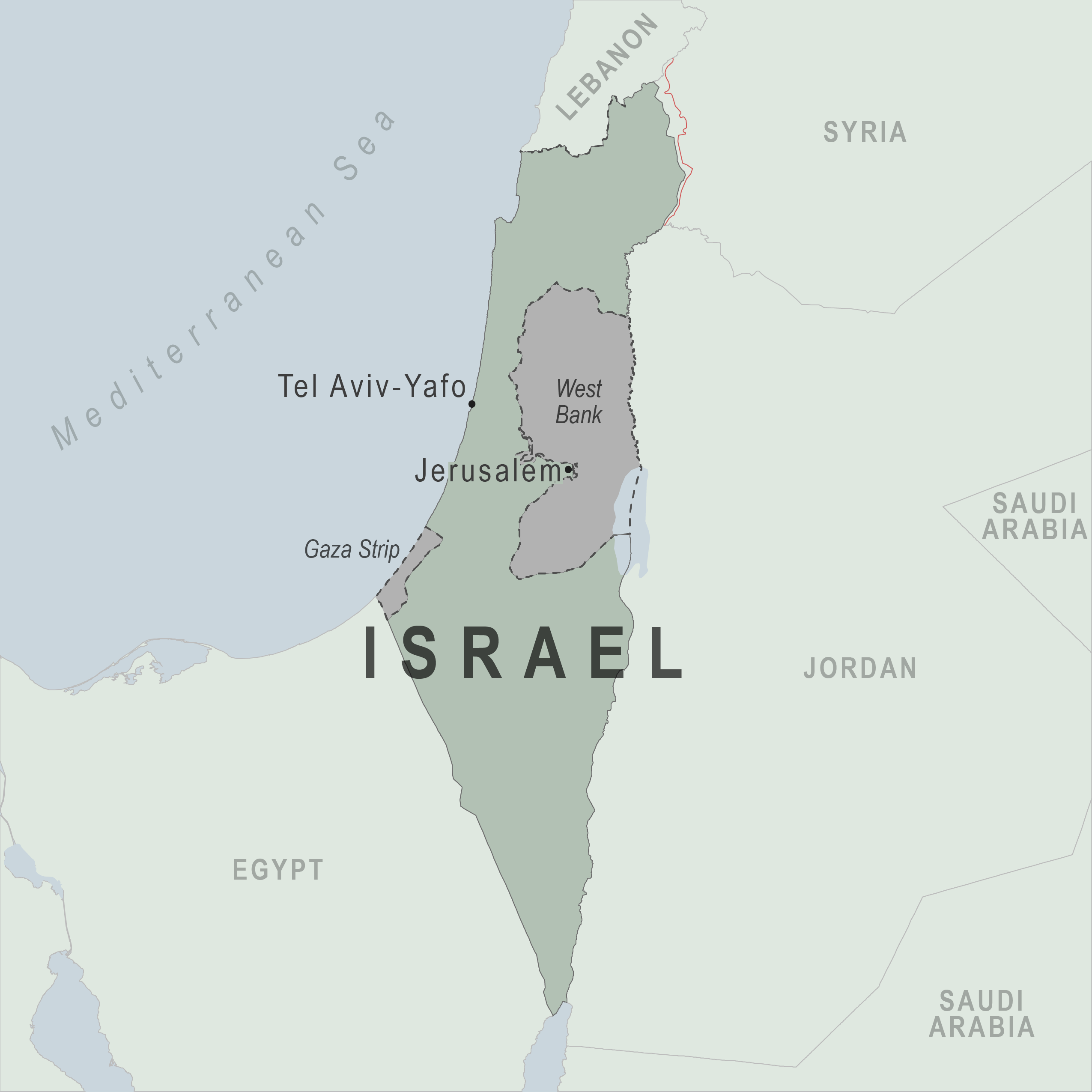 Map of Israel, Gaza, West Bank
