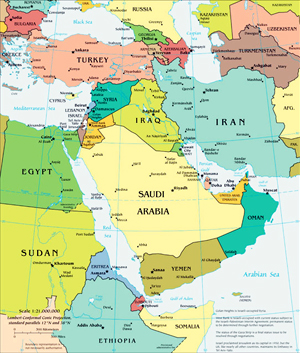 Middle East Map, adapted from image at cia.gov