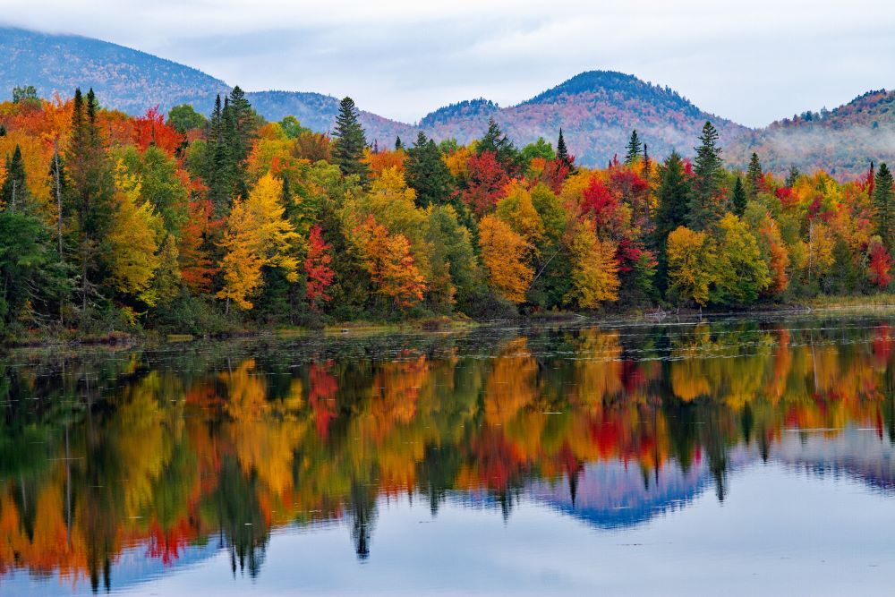 New Hampshire Mountains, Fall Foliage, Water, adapted from image at census.gov