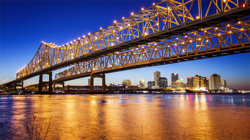New Orleans Bridges, Water, Skyline, adapted from energy.gov image