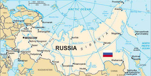 Map of Russia with Russian Flag