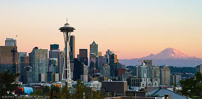 Seattle Skyline at Twilight, adapted from image at blm.gov