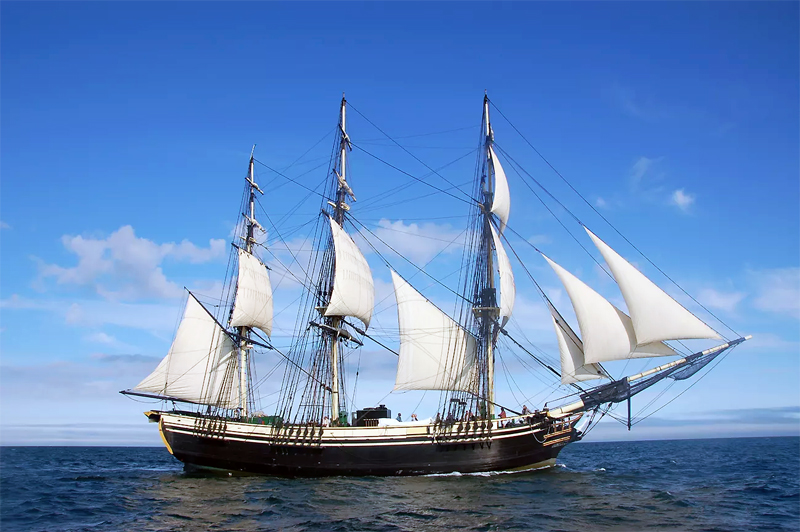 Old Style Sailing Ship on Sea, adapted from image at nps.gov