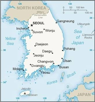 South Korea Map, adapted from image at cia.gov