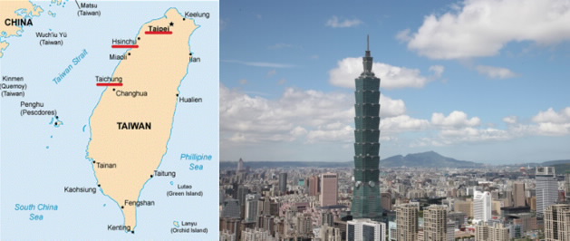 Taiwan Map and Skyline, adapted from image at export.gov
