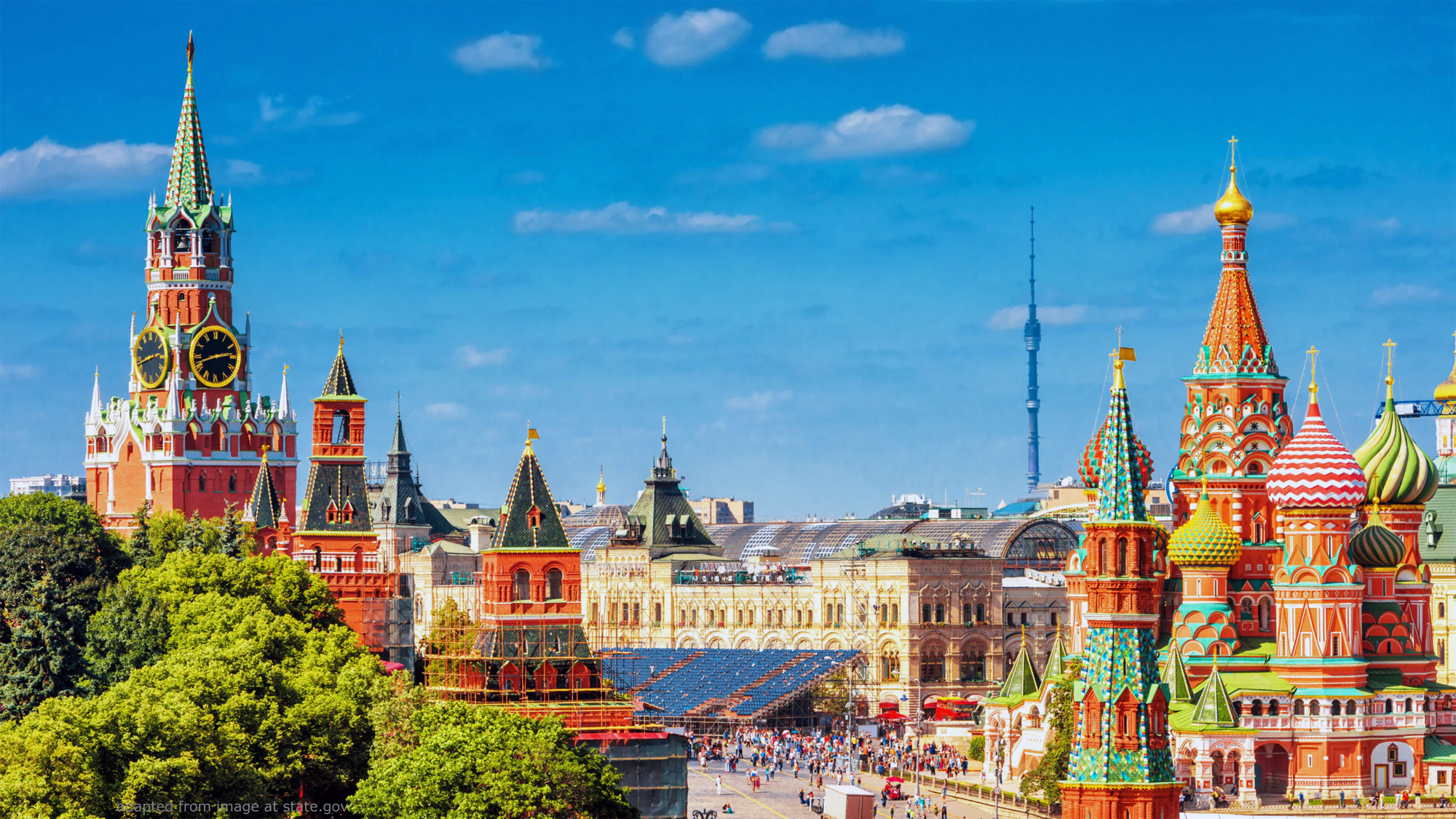 Kremlin and Red Square on Sunny Day, adapted from image at state.gov