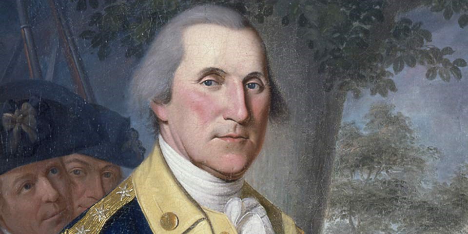 Portion of portrait of George Washington as a general, by James Peale after Charles Willson Peale, c. 1787-1790, adapted from image at nps.gov