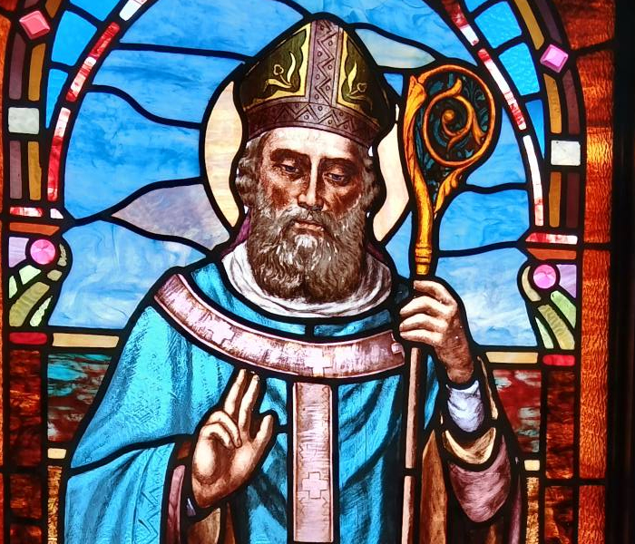 Saint Patrick on Stained Glass window; photo (c) Steven C. Welsh