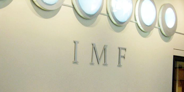 IMF logo on wall, adapted from state.gov image