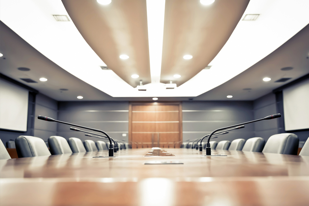 Modern Boardroom with Table, Chairs, Ceiling Lights, adapted from cdc.gov image
