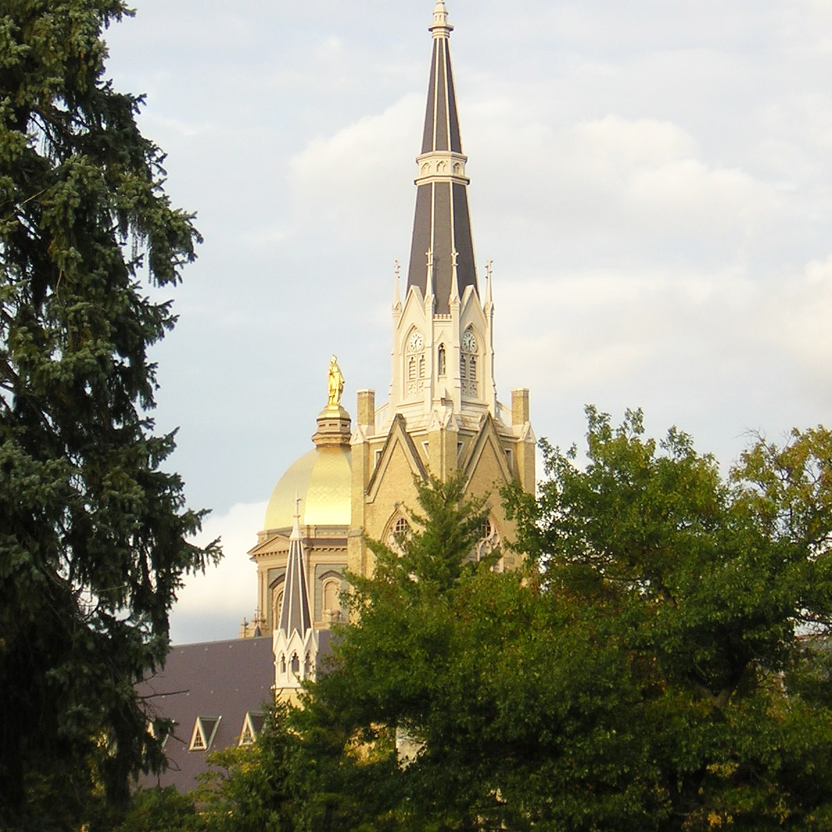 Basilica and Golden Dome at University of 'Notre Dame'