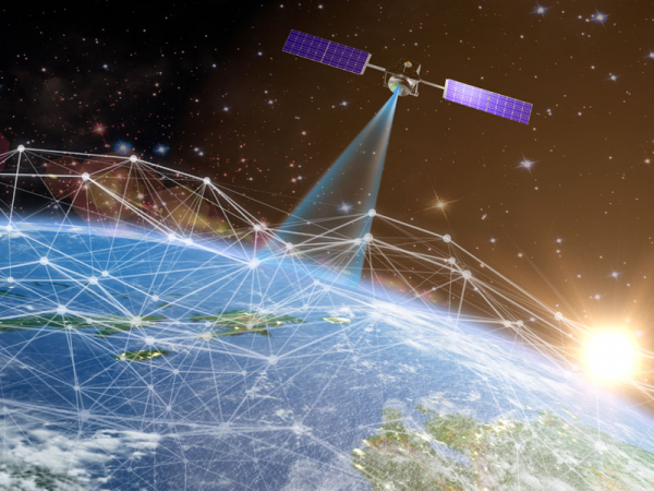 File image of artist's conception of spy satellites orbit over curvature of earth, adapted from iarpa.gov image