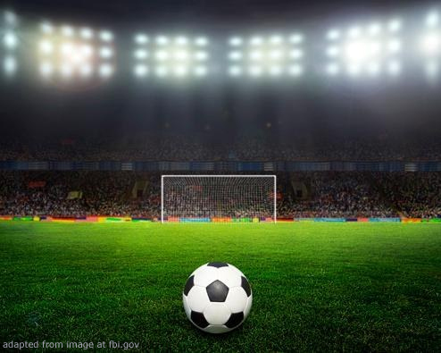 File Image of Soccer Ball, Goal, Turf, Lights, adapted from fbi.gov image
