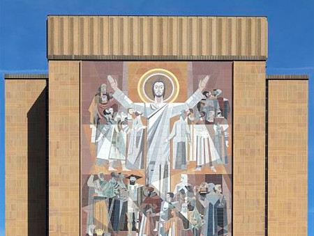 University of 'Notre Dame' Library with Christ with Arms Upraised