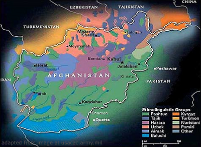 Afghanistan Map with Ethnic Areas