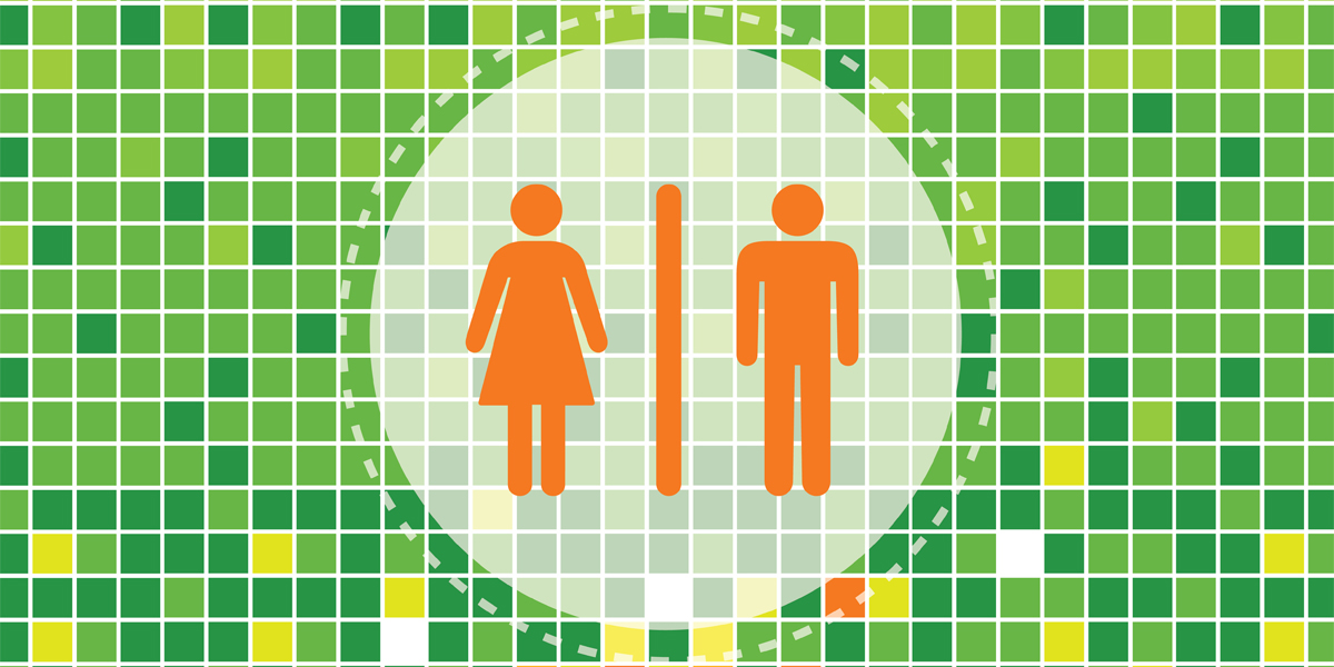 Abstract Stick Figures For Female and Male Against Checkered Background, adapted from image at mcc.gov