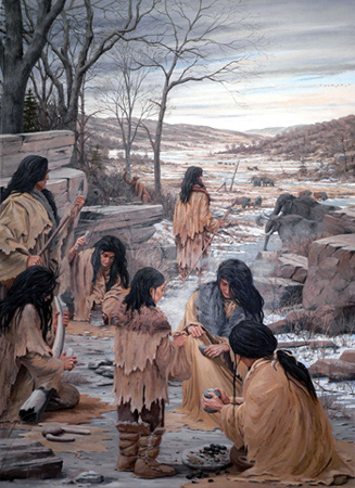 Prehistoric People Hunting Mammoths, adapted from nps.gov image