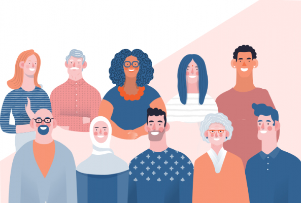 Cartoon Rendition of Persons of Different Races and Ethnicities, adapted from image at commerce.gov