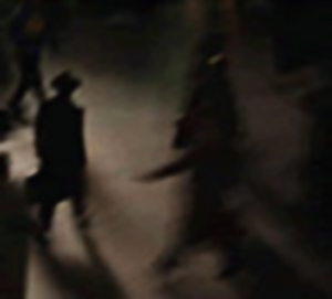 Artist's Rendition of Men in Black Coats and Hats Coming and Going